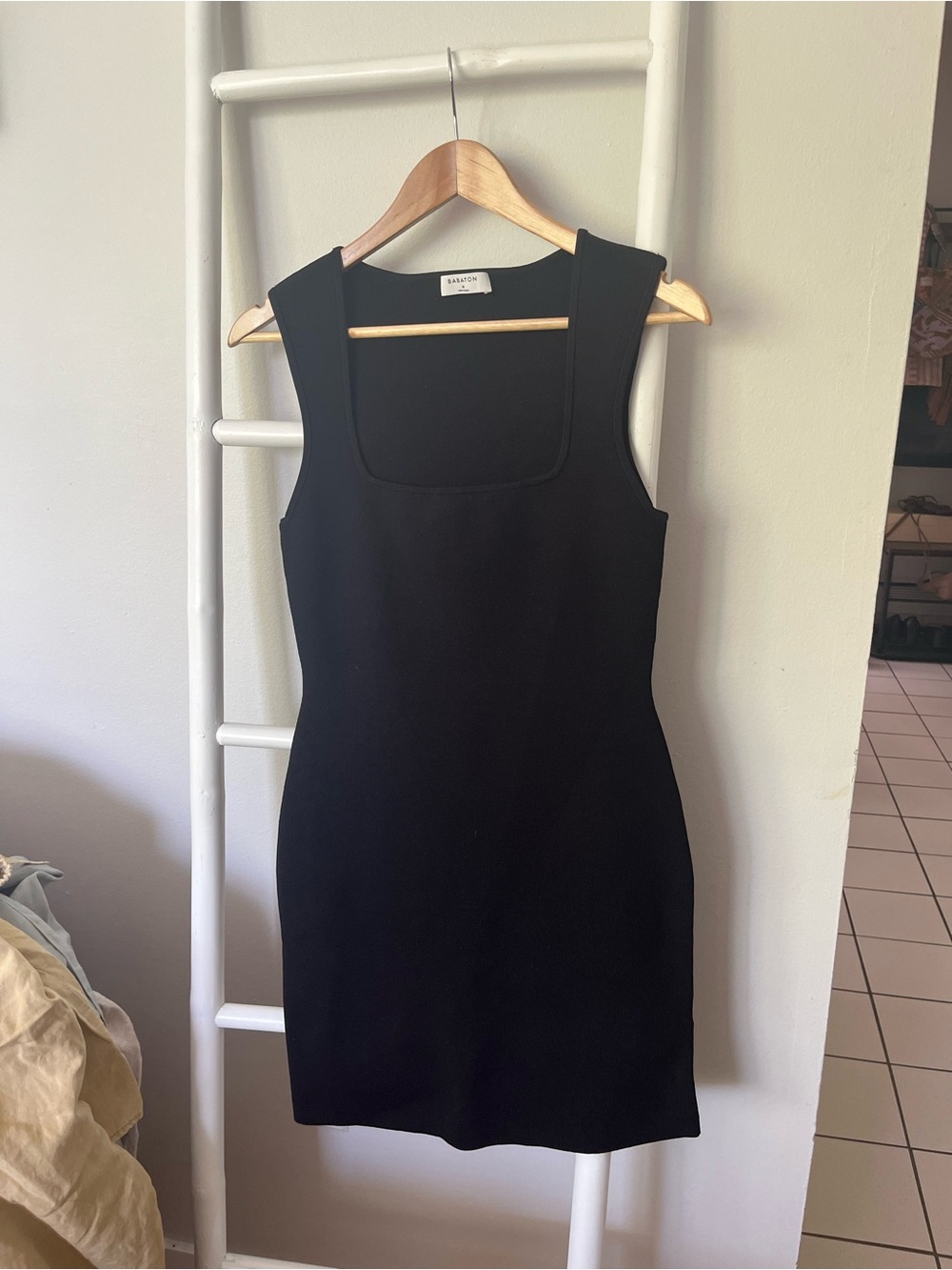 Babaton Black Square-Neck Mini Dress